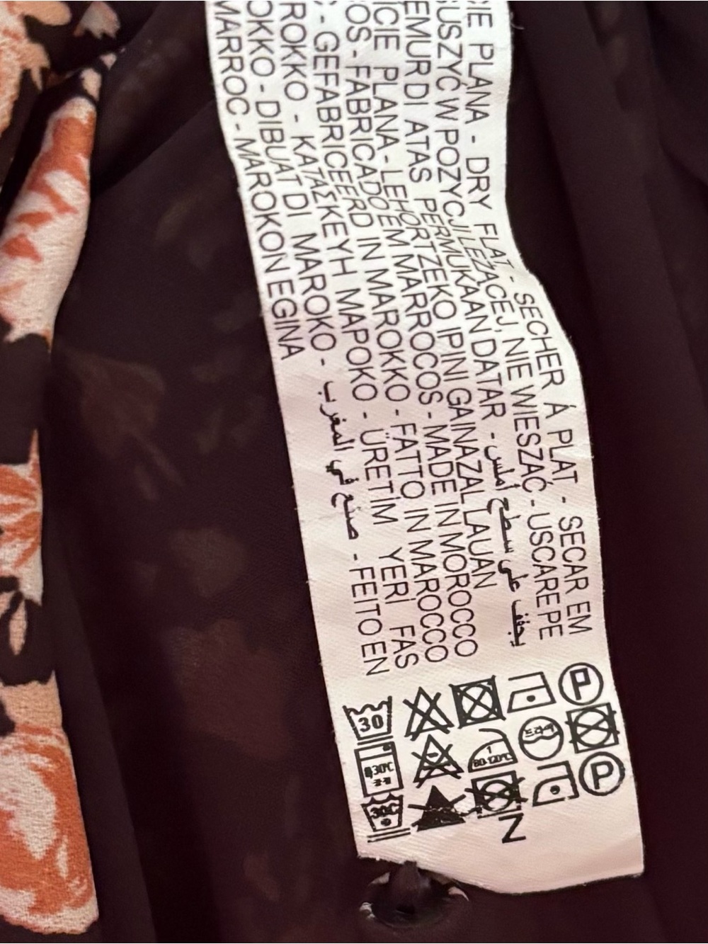 Zara| Floral V-Neck Long Sleeve Flowy Mini Dress in Black & Peach Sz L - Picture 7 of 7